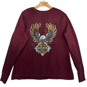HARLEY DAVIDSON Eagle Logo Shirt Sz XL Women Embroidered Patch Biker Top Studded